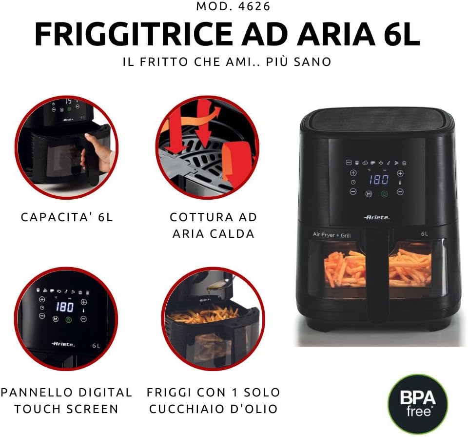 Ariete Air Fryer Glass Door Black 6L 4626