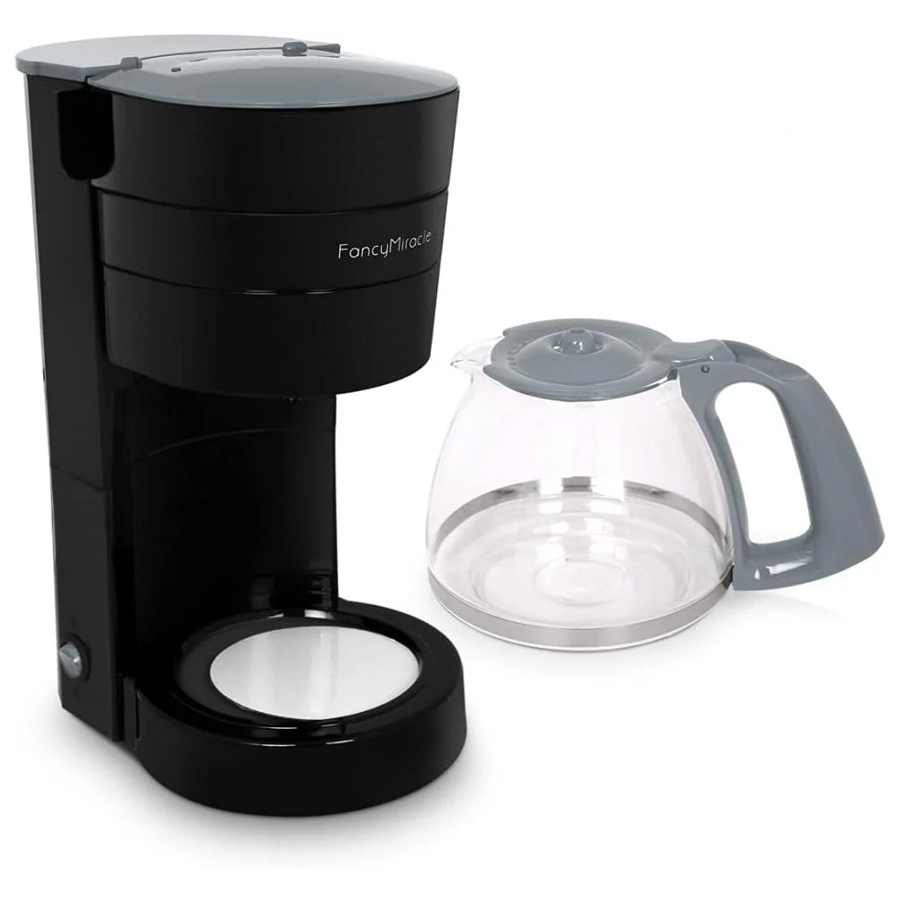 FancyMiracle CM1301B Drip Coffee Maker - 1.25L, 800W, Black/Grey, High-Temperature Glass Carafe