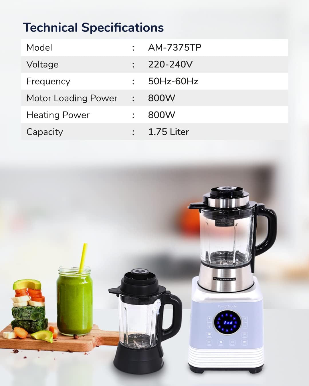 Fancy Miracle Professional High-Speed Heating Blender AM-7375TP | Multifunction Mixer & Smoothie Maker