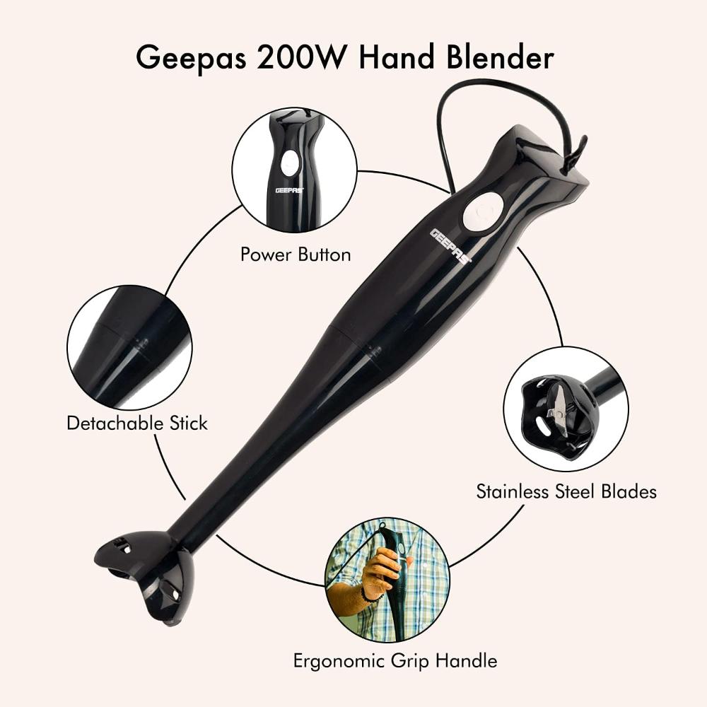 Geepas Hand Blender GHB5467 | 2-Speed Immersion Blender with Stainless Steel Blade | Ideal for Smoothies, Shakes & More