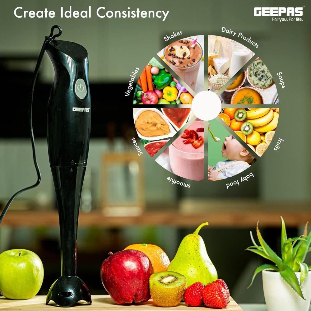 Geepas Hand Blender GHB5467 | 2-Speed Immersion Blender with Stainless Steel Blade | Ideal for Smoothies, Shakes & More
