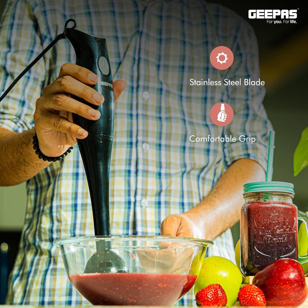 Geepas Hand Blender GHB5467 | 2-Speed Immersion Blender with Stainless Steel Blade | Ideal for Smoothies, Shakes & More