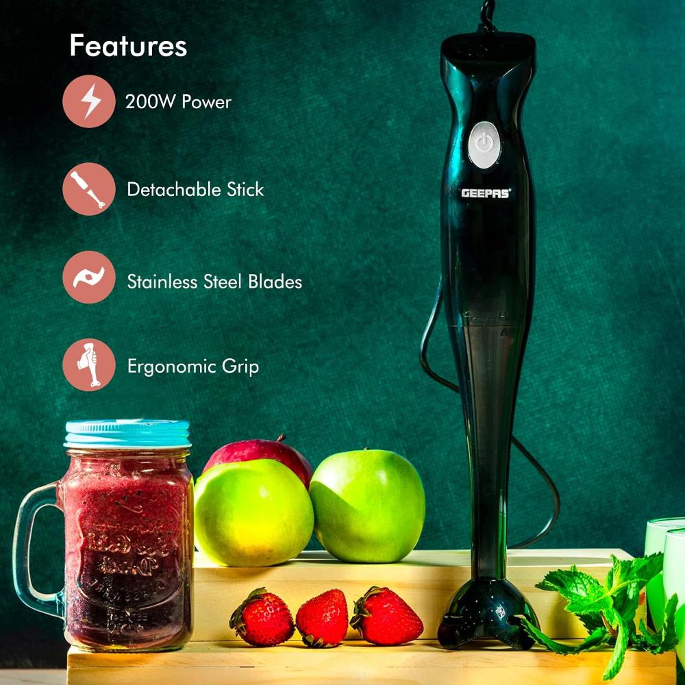Geepas Hand Blender GHB5467 | 2-Speed Immersion Blender with Stainless Steel Blade | Ideal for Smoothies, Shakes & More