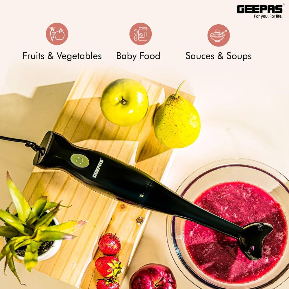 Geepas Hand Blender GHB5467 | 2-Speed Immersion Blender with Stainless Steel Blade | Ideal for Smoothies, Shakes & More