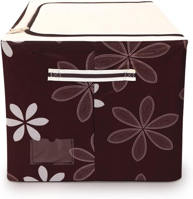 La casamio-4 PCS Organizer with Reinforced Handle Foldable Clothes Storage Bag Clear Window Thick Fabric for Comforters, Bedding, Blankets with 66L Large Capacity with Sturdy Zipper (Brown)