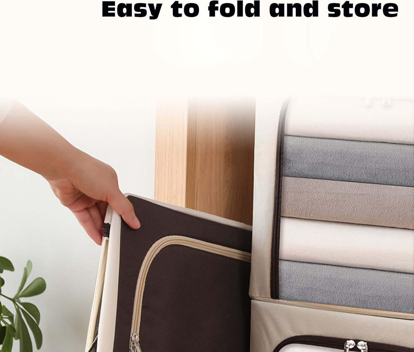 La casamio-4 PCS Organizer with Reinforced Handle Foldable Clothes Storage Bag Clear Window Thick Fabric for Comforters, Bedding, Blankets with 66L Large Capacity with Sturdy Zipper (Brown)
