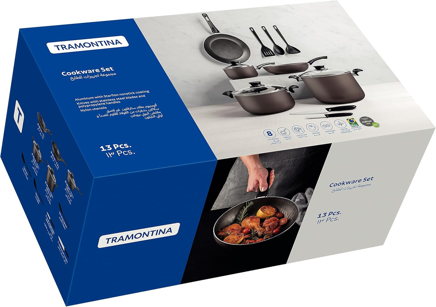Tramontina Paris 13 Pieces Lead-Colored Aluminum Cookware Set with Interior and Exterior Starflon Max PFOA Free Nonstick Coating