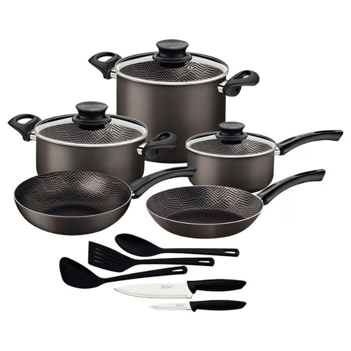 Tramontina Paris 13 Pieces Lead-Colored Aluminum Cookware Set with Interior and Exterior Starflon Max PFOA Free Nonstick Coating