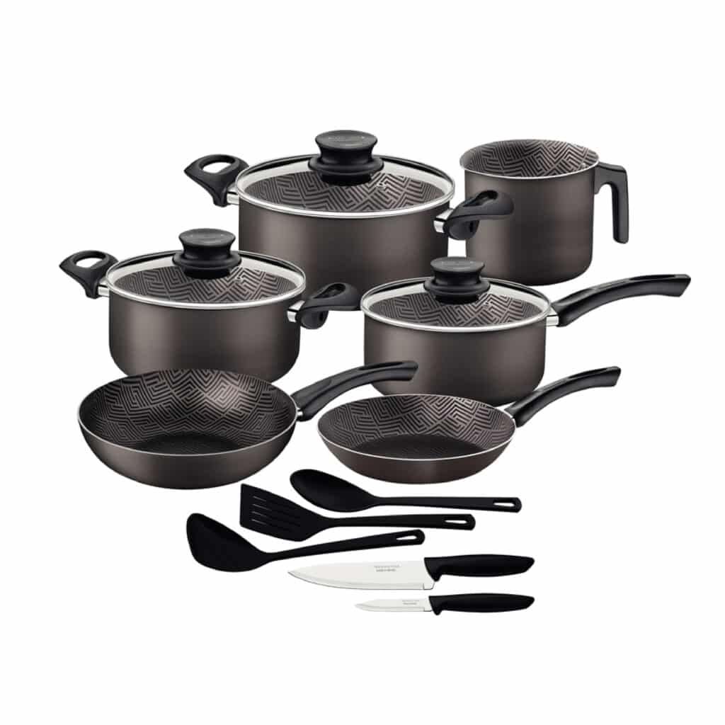 Tramontina Paris 14 Pieces Lead-Colored Aluminum Cookware Set with Interior and Exterior Starflon Max PFOA Free Nonstick Coating