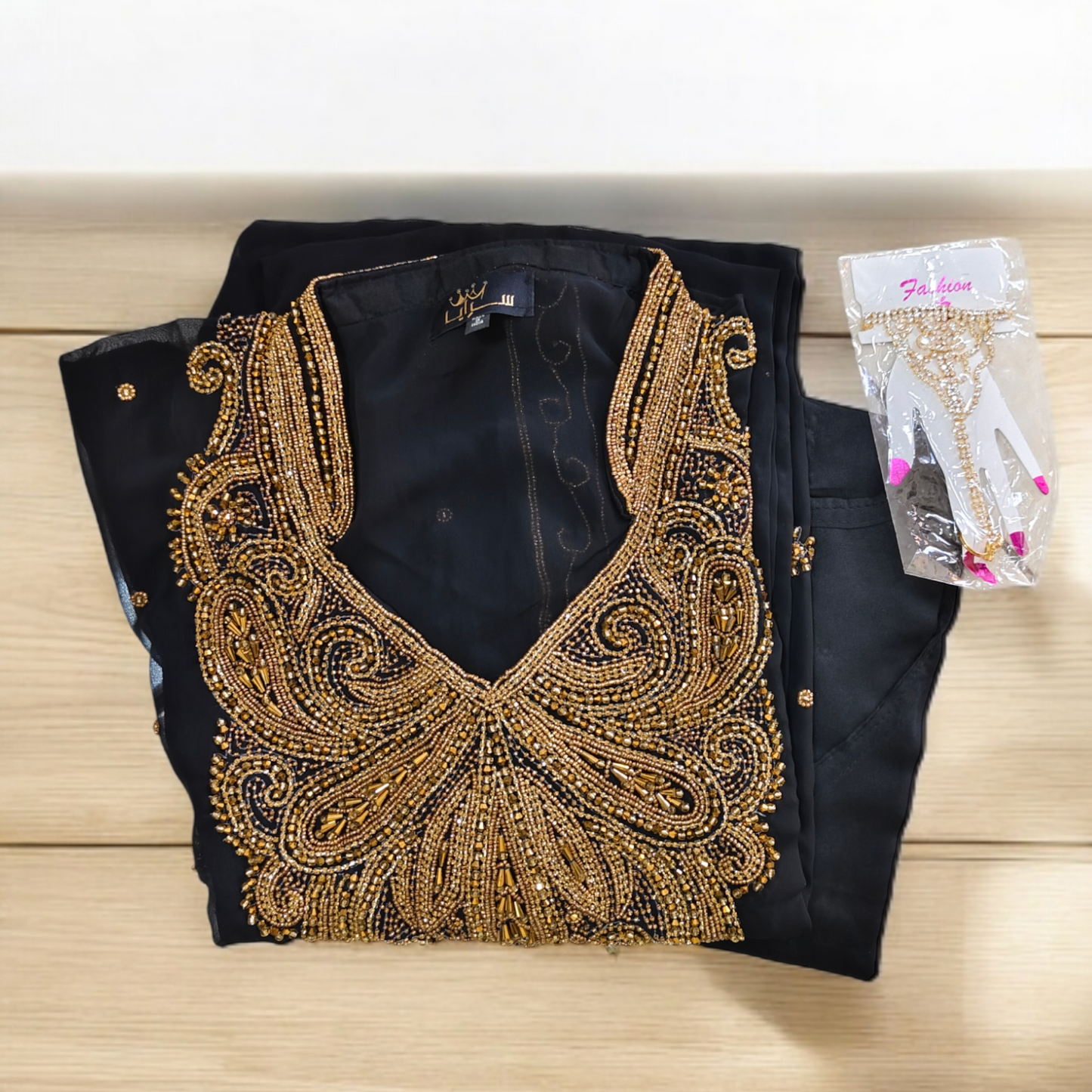 Saraya | Al Amira Crystals Black Jalabiya & Gift