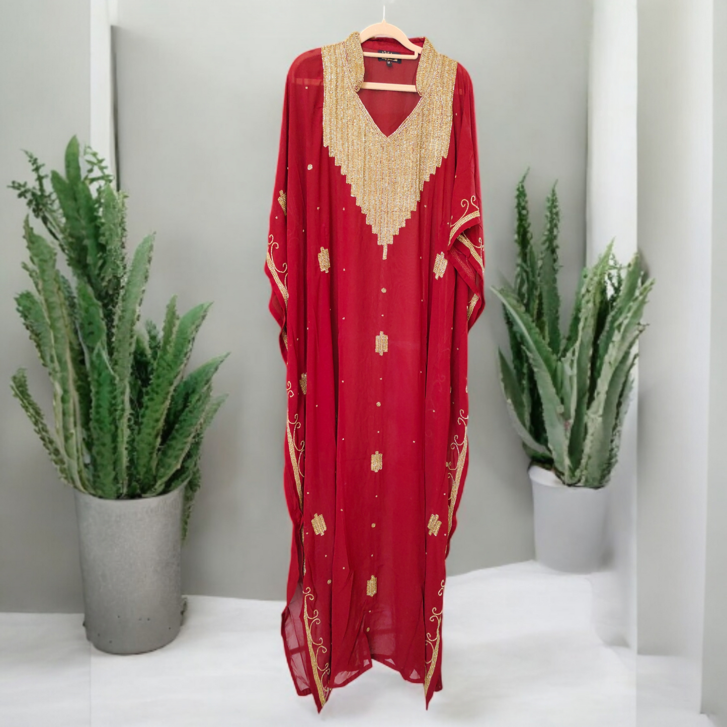 Saraya | Al Amira Crystals Maroon Jalabiya & Gift