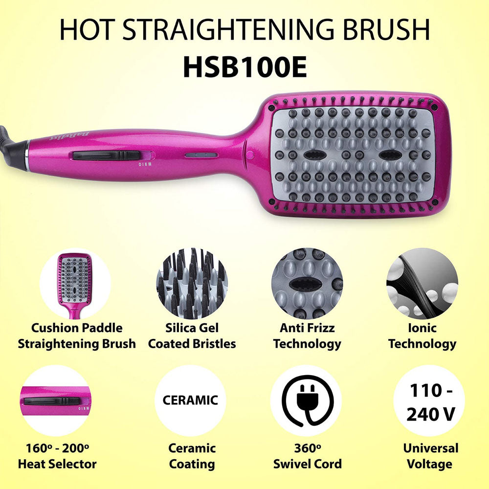 BaByliss HSB100E Ionic Hair Straightening Brush (Pink)