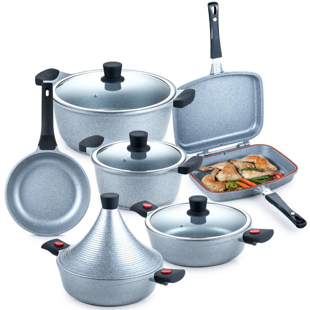 M1019 Mr. Cefrun M1019 Marble Cookware set 10 Pcs Gray – Bargain Bay