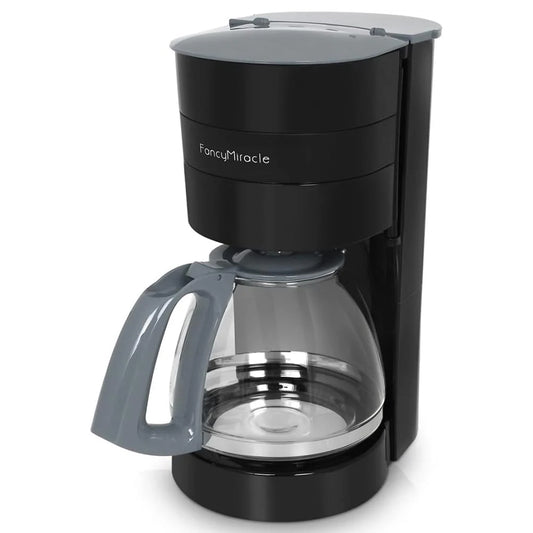 FancyMiracle CM1301B Drip Coffee Maker - 1.25L, 800W, Black/Grey, High-Temperature Glass Carafe