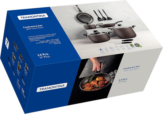 Tramontina Paris 13 Pieces Lead-Colored Aluminum Cookware Set with Interior and Exterior Starflon Max PFOA Free Nonstick Coating