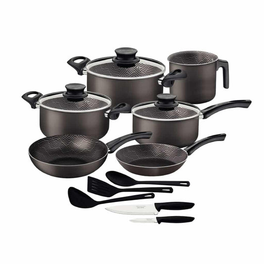 Tramontina Paris 14 Pieces Lead-Colored Aluminum Cookware Set with Interior and Exterior Starflon Max PFOA Free Nonstick Coating